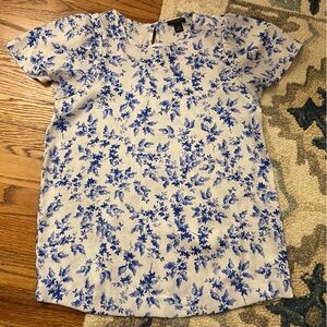 Ann Taylor Blue White Floral Ruffle Blouse - XXSP